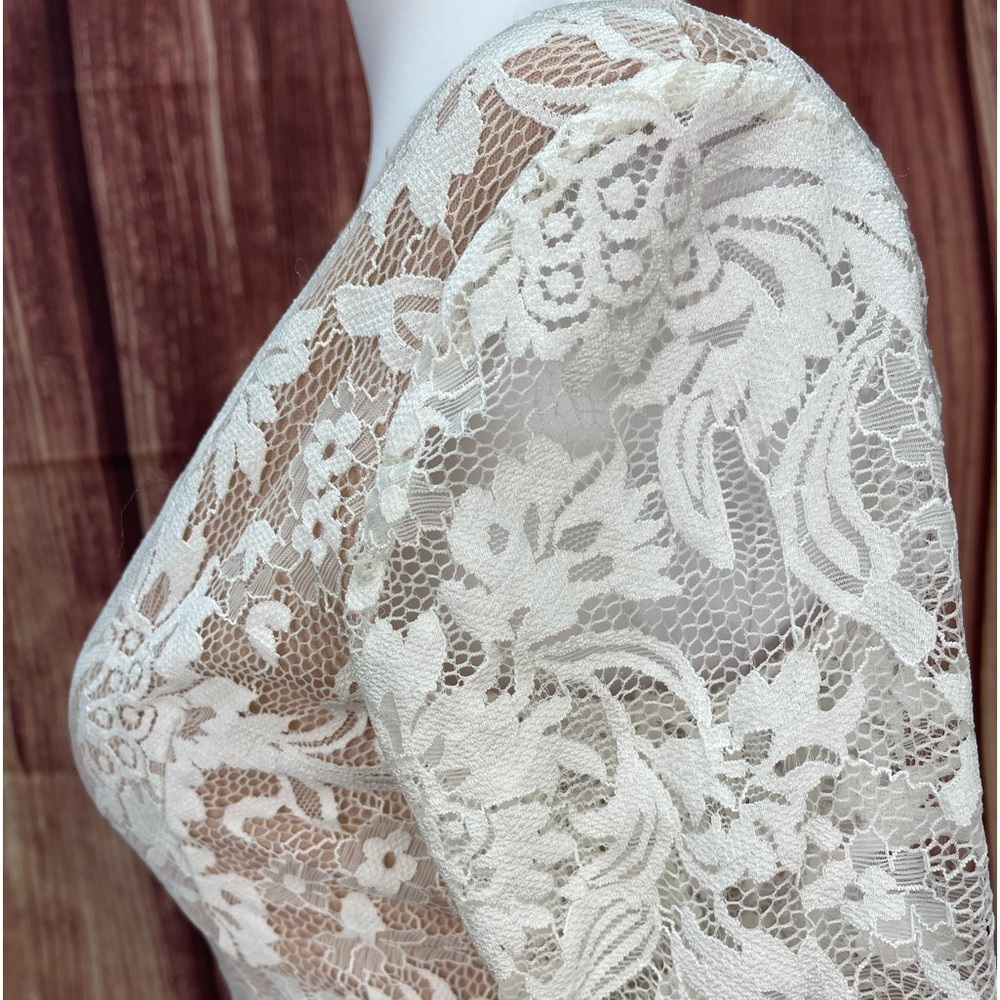 Kimcine off white nude lined 3/4 sleeve V-neck fitted stretch dress women’s S - Picture 6 of 17